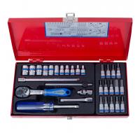 Набор торцевых головок с принадлежностями 1/4", шестигранные, 4-13 мм, 31 пр.