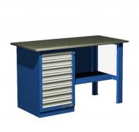 Верстак 1-тумб., тумба с 8 ящиками Roller, стол.оцинк.-синий